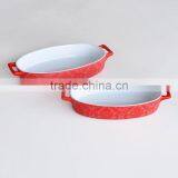 Set of 3 Oval Shape Bake Dish, Stoneware With Solid Color thumbnail-3