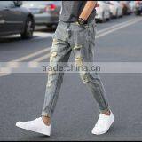 2017 Summer Latest Design Mid Waist Straight Leg Casual Wash Denim Pants for Men thumbnail-1