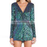 HAODUOYI Blue Sequin Plunge Neck Long Sleeve Evening Party Bodysuit for Wholesale With Low Price thumbnail-6