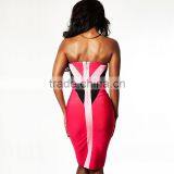 2015 New Fashion Pink And Black Tribal Geometric Embellished Strapless Sexy Women HL Bandage Cocktail Party Dress thumbnail-2