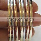 3 Tone Silver Rose Gold Yellow GOLD PLATED 7 Bangle Set SEMANARIO BANGLES 3 mm thumbnail-1