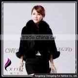 CX-B-M-41C Fashion Wholesale Women Knitted Mink Shawl With Fox Fur Trim thumbnail-3