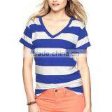 STRIPED V NECK T SHIRT FOR WOMEN