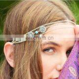 Beach Multilayer Metal Gold Plated Chain Hair Bands With Turquoise Beads Hair Accessories Gold Chain Turquoise Headband thumbnail-3