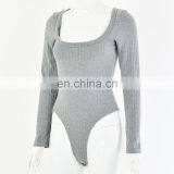 Wholesale Women Long Sleeve Wide Round Neck Ribbed Cotton Bodysuits for Women thumbnail-3