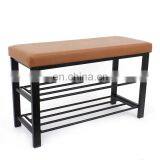 Customized Multi Design Storage Metal Shoe Rack Half-PU Foldable Storage Chair Saving Place in Doorway thumbnail-3