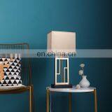 Oriental Modern Design Iron Rectangle Beautiful Bedside Table Lights With Silk Lampshade