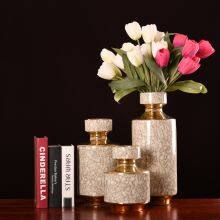 Agate Red Gild Gold Light Luxury Hand Made Ceramic Dry Flower Vase For Bedroom Decor thumbnail-1