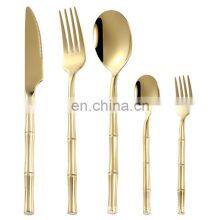 Kitchen Spoon Fork Wedding Bamboo Handle Stainless Steel Silverware Cutlery Set Gold Flatware thumbnail-4