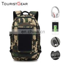Durable USB charge backpack with detachable solar panel  stylish logo custom bags factory wholesale