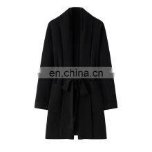 2024 New Arrival High Quality 100% Knitted Cashmere Cardigan Coat Long Winter Season Waistband Solid Pattern Front Logo Pocket thumbnail-3