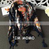 Fashion Retro Printed Pattern With Tassels Women Square Pashmina Encryption Twill Cotton Scarf Quality Choice thumbnail-4
