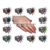 Silver Edelweiss with Colorful Rhinestones Trachtenring Elastic Ring