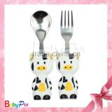 China supplier quality products new design cute pattern baby item stainless steel spoon and fork baby spoon and fork set