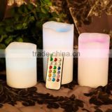 3 LARGE LED BATTERY POWERED REAL WAX FLICKERING PILLAR CANDLES W/ REMOTE CONTROL