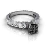 Certified 0.38 ct Natural Black & White Diamond 14k Solid Gold Wedding Ring thumbnail-1