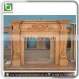 Stone Carving Yellow Fireplace Mantel With Flower thumbnail-1