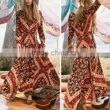 Bohemian Front Button Down Vintage Long Sleeve One Piece Maxi Dress HSd5170 thumbnail-1