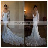 v neck muslim bridal long sleeve lace open back wedding dress
