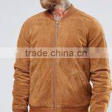 Mgoo Brown Suede Bomber Jacket Customize Embroidery Slim Fitness Zip Up Men's Leather Coats With Side Pocket thumbnail-3