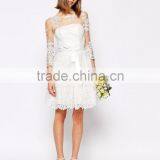 MGOO Design Long Sleeve Lace Mini Dress Bridal Grown With Floral Pattern Pure White Beach Wedding thumbnail-2