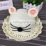 Pretty Lovely Kids Straw Hat Cat Ears Hand-woven Soft Straw Hats Baby Cartoon Cap Summer Straw Sunbonnet Infants Children Mz-255 thumbnail-4