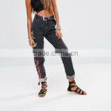 High Waist Jeans Embroidered Floral Sex Trousers Women Formal Shirt Trousers for Girls thumbnail-1