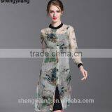2016 Spring Summer Pure True Button-up Silk Long Sleeve Shirt Dress thumbnail-1