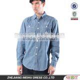 2016 new the cardiff twill military medium wash denim shirt with two chest pockets