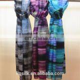 Stock Lot 100% Silk Long Stripe Colorful Paj Screen Printing Habotai Silk Scarves thumbnail-3