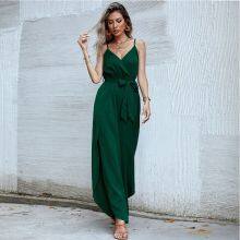 New casual suit suspenders v-neck commuter top solid color one-piece mid-length pants women