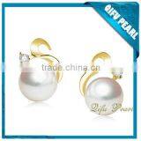 S Style 925 Silver Earring Gold Plated Freshwater Pearl Earring High Luster thumbnail-1