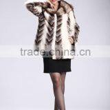 Embossed Rex Rabbit Fur Coat With Mink Hood