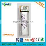 New Arrival Narrow 370824 3.7v40mah polymer battery for bluetooth headphone