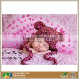Colorful Bear Design Soft Baby Girl Hat with Earflaps and Ties
