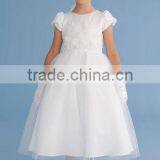 A-Line/Princess Scoop Neck Cap Sleeves Ankle-Length Organza Flower Girl Dress With Bow(s) Cascading Ruffles thumbnail-1