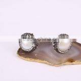 Crystal Pave Mother of Pearl Ring Designs Silver Plated Natural Druzy Freshwater Pearl Rings thumbnail-2
