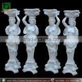 Natural Marble Hand Carved Carved White Marble Column With Figure