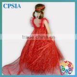 Children Boutique Clothing Girls Fancy Long Red Glitter Cape Snowflake Flower Tulle Dress Christmas Wholesale thumbnail-4