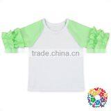 Mint Green Half Sleeve Cotton Kids Ruffle Raglan Shirt Wholesale Boutique Girls Raglans
