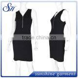 2017 Women's Black Short Seleve Tights Dress With Zipper thumbnail-2