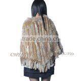 CX-B-31B Big Size Wholesale Natural Colour Knit Rabbit & Raccoon Fur Fashion Shawl thumbnail-6