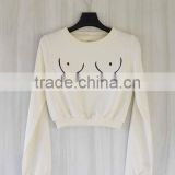 OEM Long Sleeve Crop Top Sweatshirt Gray Women's Cropped Top Hoodie White Blank Crewneck Sweatshirt Wholesale