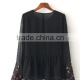 Runwaylover EY2364B Ladies Fashion 2017 Full Embroidery Chiffon Transparent Blouse thumbnail-6