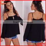 Latest design open shoulders thin straps woman blouse