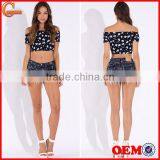 Fashion Off-shoulder Design Short Sleeve Crop Top for Women, Floarl Print Women Tank Top