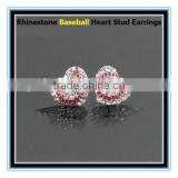 2015 Factory Price Full All Sports Rhinestone Heart Stud Earrings Baseball Stud Earrings thumbnail-2
