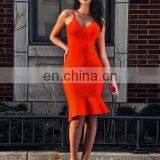 Amigo 2017 New Style Orange Midi Sexy Mermaid Bandage Dress Fish Strap Elegant Evening Dresses for Women Party Wear thumbnail-1