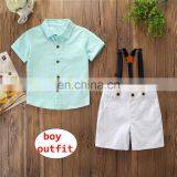 Boy Summer Outfit Kids Green Short Sleeve T-shirt + White Suspender Shorts 2pcs Clothing Set for 3-8T thumbnail-1