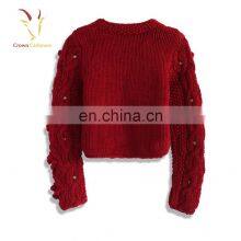 Fashion Red Chunky Sweater Women Cable Knit Pullover Sweater for Ladies thumbnail-5